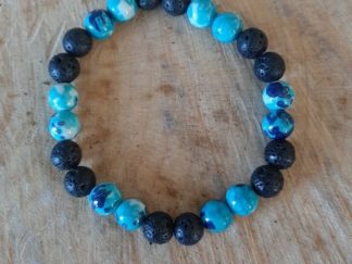 Bracelet pierre fleur de pluie et pierre de lave